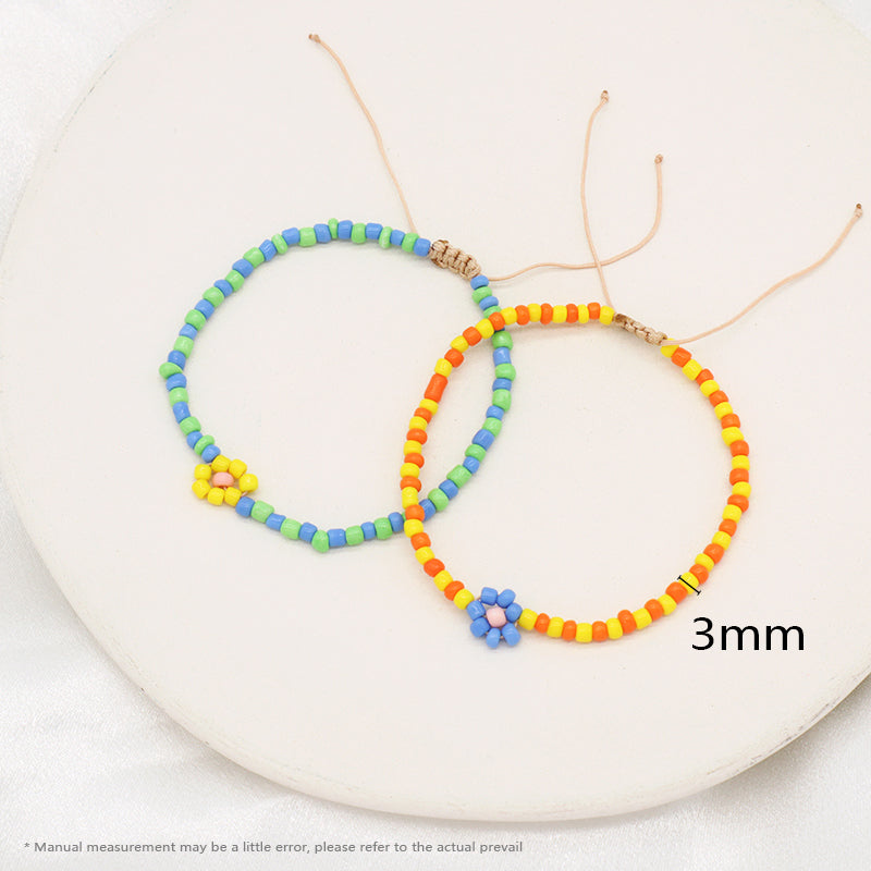 Custom Cute String 3mm Beaded Boho Jewelry Ajustable Handmade Flower Charm Braided Women Macrame Seed Beads Bracelet For Gift