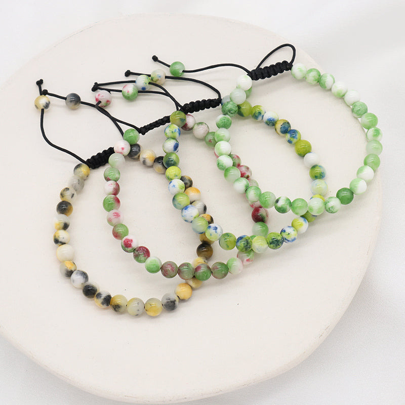 New Fashion Jewelry Custom Handmade Braided Woven Cord Natural 6mm Colorful Jade Beads Men Women Friendship Macrame Bracelet