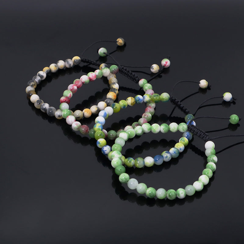 New Fashion Jewelry Custom Handmade Braided Woven Cord Natural 6mm Colorful Jade Beads Men Women Friendship Macrame Bracelet