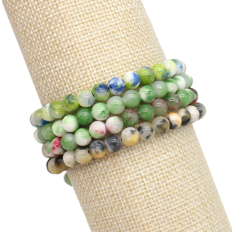 New Fashion Jewelry Custom Handmade Braided Woven Cord Natural 6mm Colorful Jade Beads Men Women Friendship Macrame Bracelet