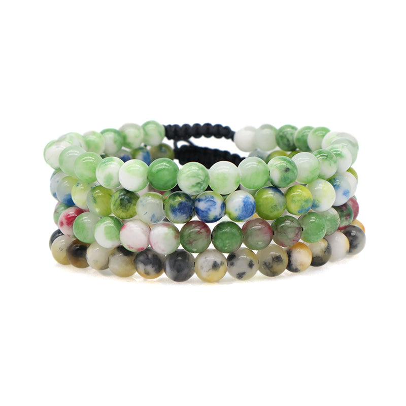 New Fashion Jewelry Custom Handmade Braided Woven Cord Natural 6mm Colorful Jade Beads Men Women Friendship Macrame Bracelet