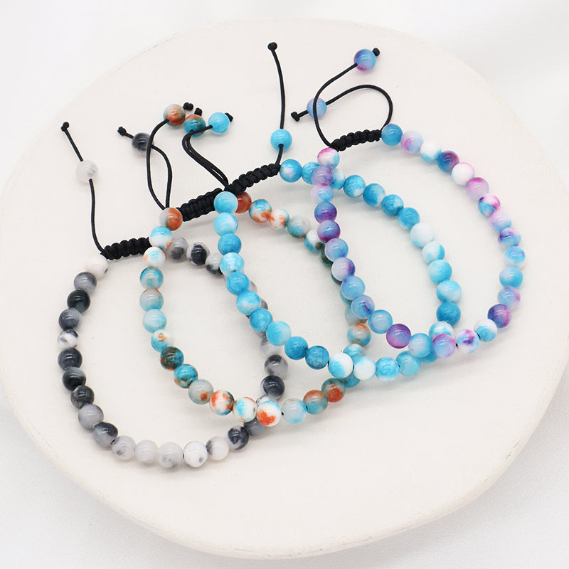 Custom Fashion Friendship Handmade Ajustable Woven Braided Cord Natural 6mm Colorful Jade Beads Macrame Bracelet For Men Women