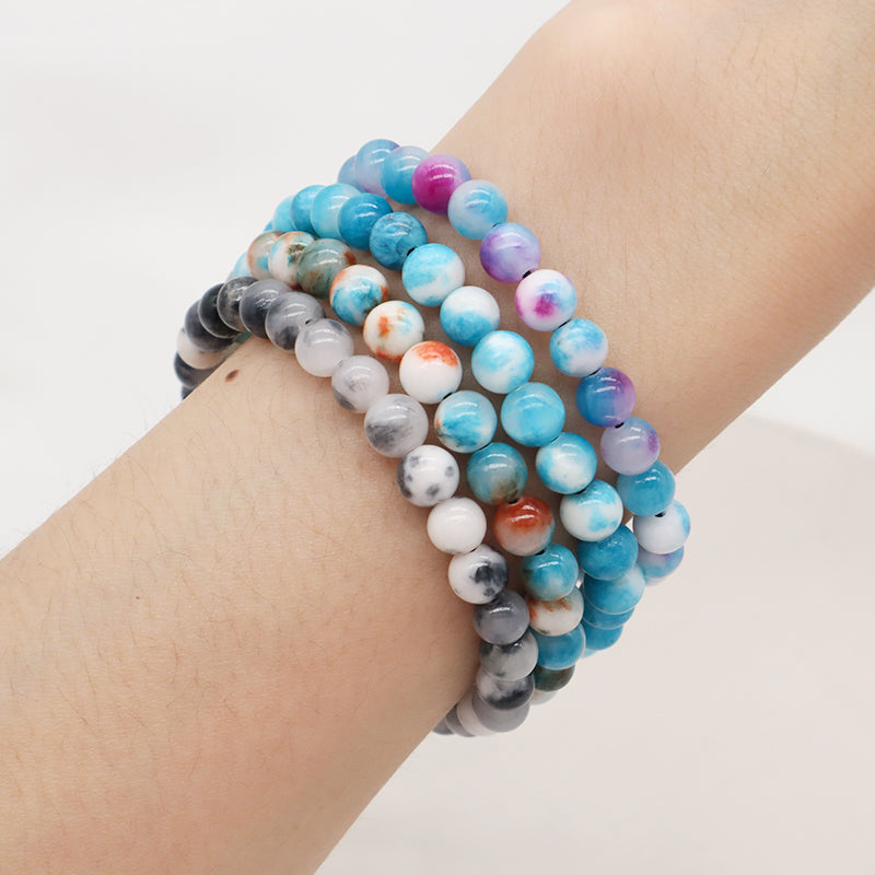 Custom Fashion Friendship Handmade Ajustable Woven Braided Cord Natural 6mm Colorful Jade Beads Macrame Bracelet For Men Women