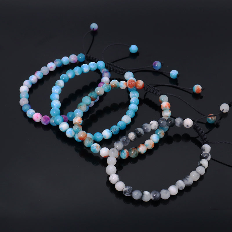 Custom Fashion Friendship Handmade Ajustable Woven Braided Cord Natural 6mm Colorful Jade Beads Macrame Bracelet For Men Women