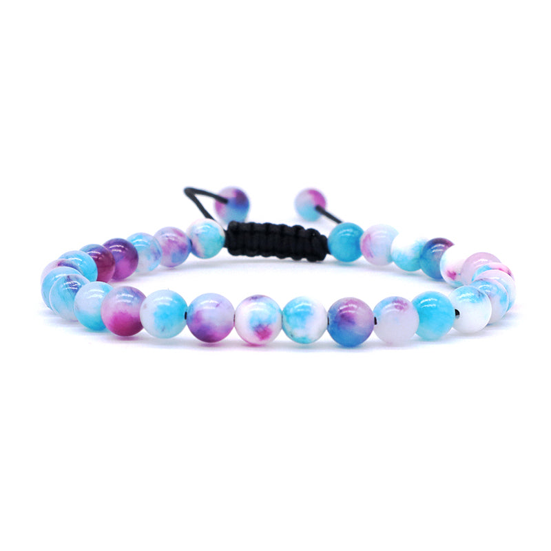 Custom Fashion Friendship Handmade Ajustable Woven Braided Cord Natural 6mm Colorful Jade Beads Macrame Bracelet For Men Women