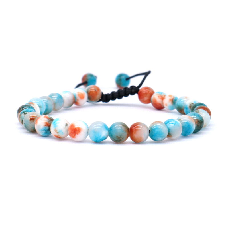 Custom Fashion Friendship Handmade Ajustable Woven Braided Cord Natural 6mm Colorful Jade Beads Macrame Bracelet For Men Women