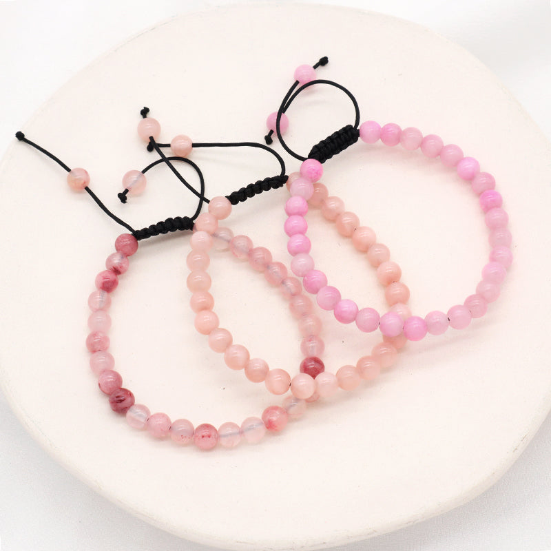 Good Quality Wholesale New Fashion Braided Cord Pink 6mm Natural Colorful Jade Beads Macrame Adjustable Bracelet For Women