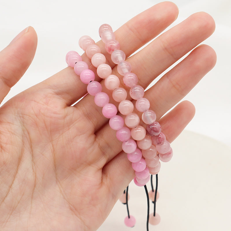 Good Quality Wholesale New Fashion Braided Cord Pink 6mm Natural Colorful Jade Beads Macrame Adjustable Bracelet For Women