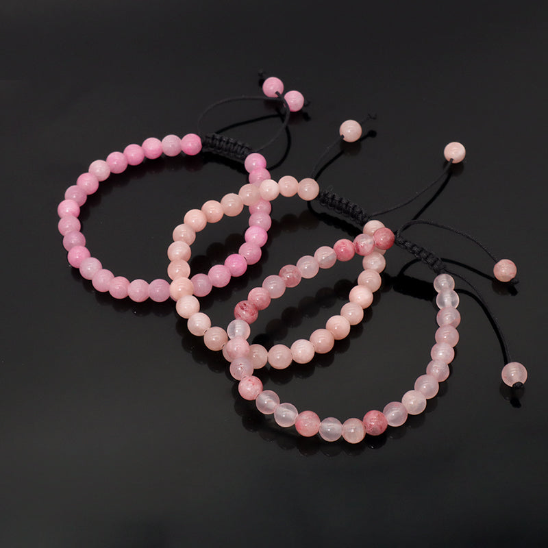 Good Quality Wholesale New Fashion Braided Cord Pink 6mm Natural Colorful Jade Beads Macrame Adjustable Bracelet For Women