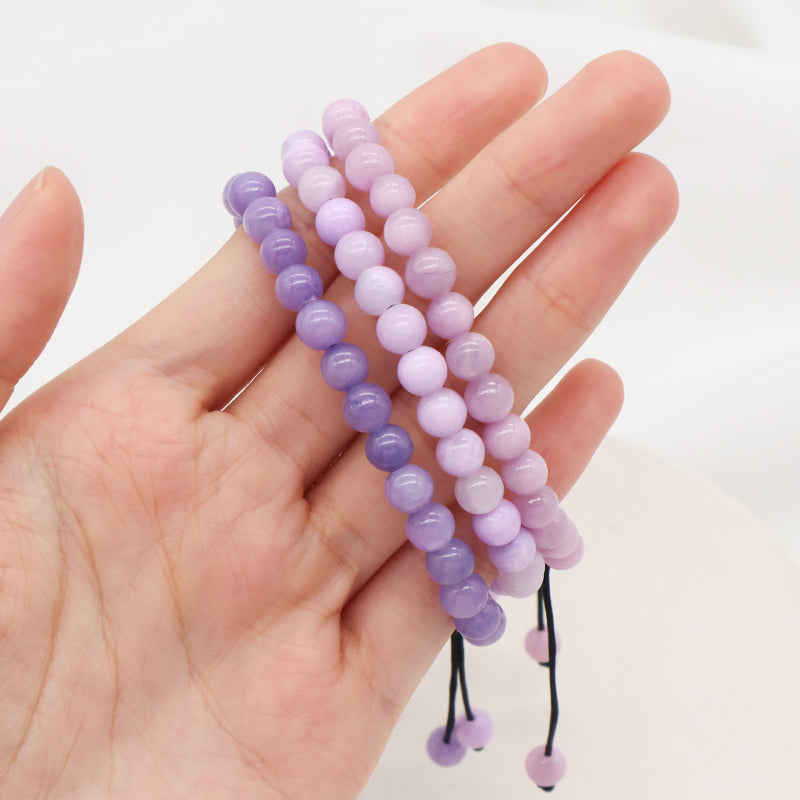 New Design Natural Stone Gemstone Purple Handmade 6mm Colorful Jade Beads Ajustable Woven Friendship Macrame Bracelet For Women