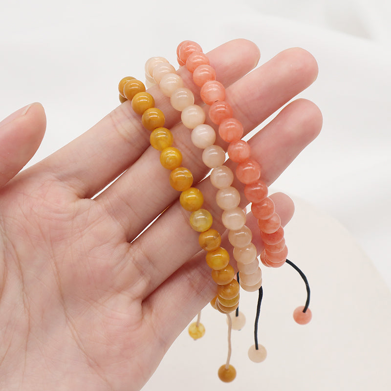 Pink Ladies Wholesale Customized New Fashion Braided Cord 6mm Natural Colorful Jade Beads Handmade Adjustable Macrame Bracelet