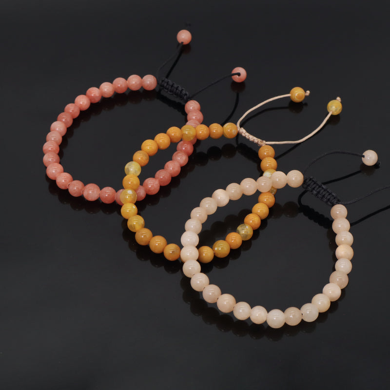 Pink Ladies Wholesale Customized New Fashion Braided Cord 6mm Natural Colorful Jade Beads Handmade Adjustable Macrame Bracelet