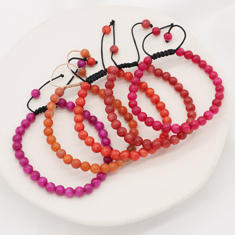 New Arrival Custom Fashion Handmade 6mm Natural Colorful Jade Bead Ajustable Woven Braided Friendship Macrame Bracelet For Women