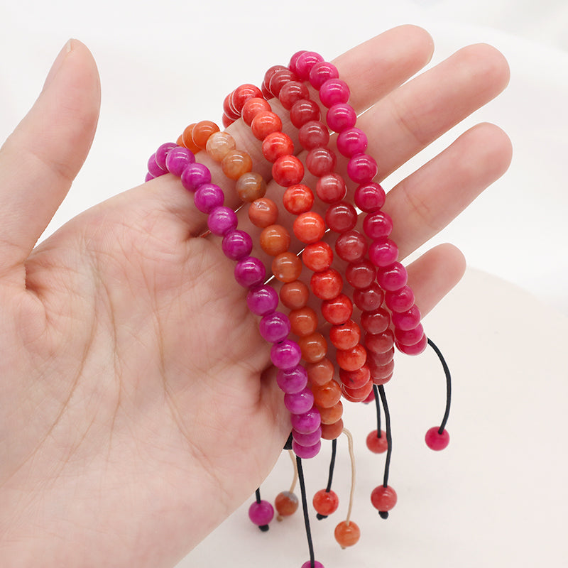 New Arrival Custom Fashion Handmade 6mm Natural Colorful Jade Bead Ajustable Woven Braided Friendship Macrame Bracelet For Women