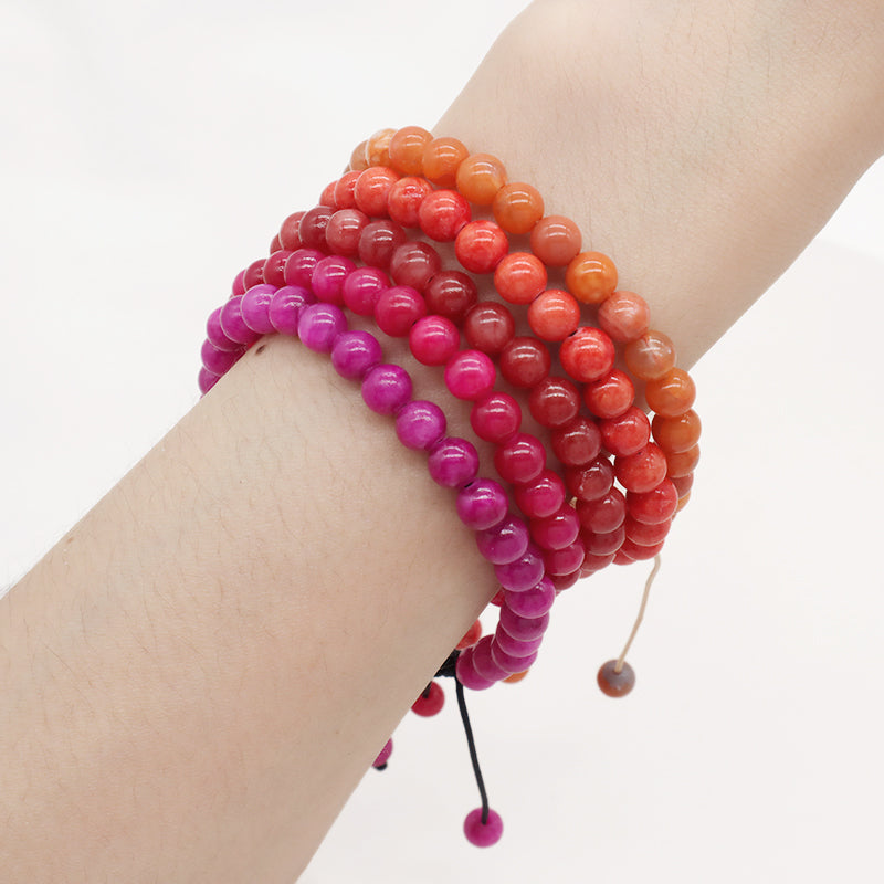New Arrival Custom Fashion Handmade 6mm Natural Colorful Jade Bead Ajustable Woven Braided Friendship Macrame Bracelet For Women