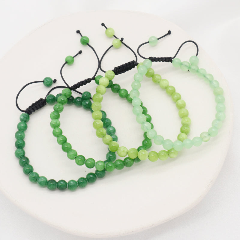 Custom Fashionable Woven Braided Friendship Macrame Handmade Ajustable 6mm Natural Colorful Jade Beads Bracelet For Women Man