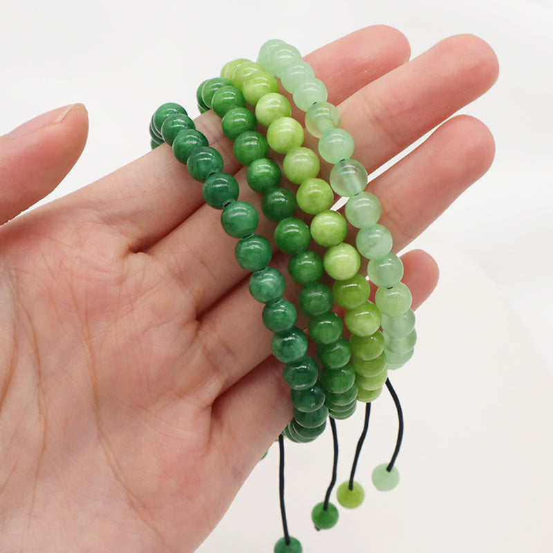 Custom Fashionable Woven Braided Friendship Macrame Handmade Ajustable 6mm Natural Colorful Jade Beads Bracelet For Women Man