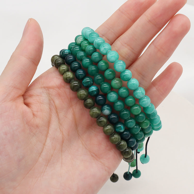 6mm Natural Colorful Jade Beads Jewelry Custom Fashion Handmade Ajustable Woven Braided Friendship Macrame Bracelet Women Men