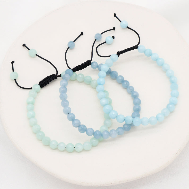 Custom Jewelry Women Men Fashion Ajustable Woven Braided Friendship Handmade Macrame 6mm Natural Colorful Jade Beads Bracelet