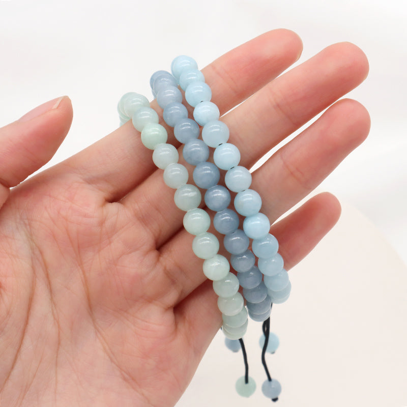 Custom Jewelry Women Men Fashion Ajustable Woven Braided Friendship Handmade Macrame 6mm Natural Colorful Jade Beads Bracelet