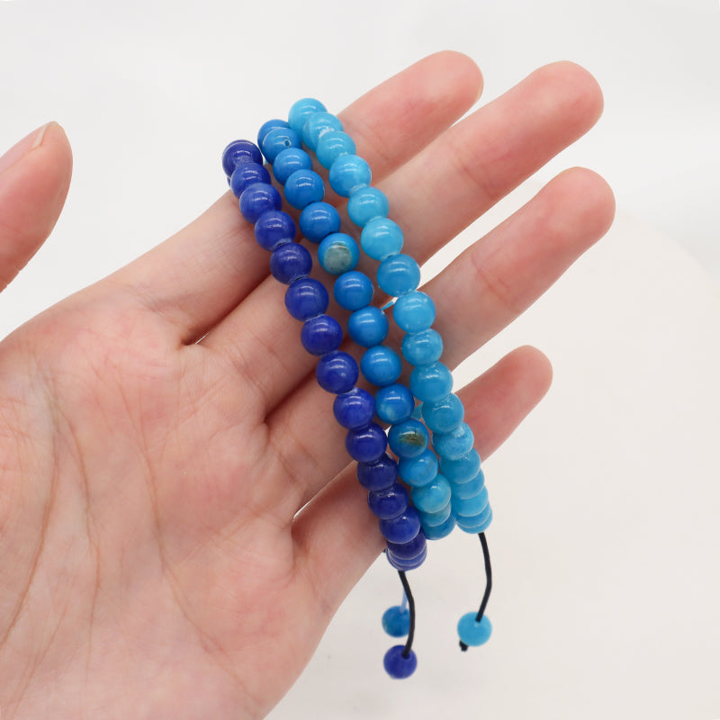 New Customized Ajustable Handmade Woven Braided Cord 6mm Natural Colorful Jade Beads Friendship Macrame Bracelet For Women Men