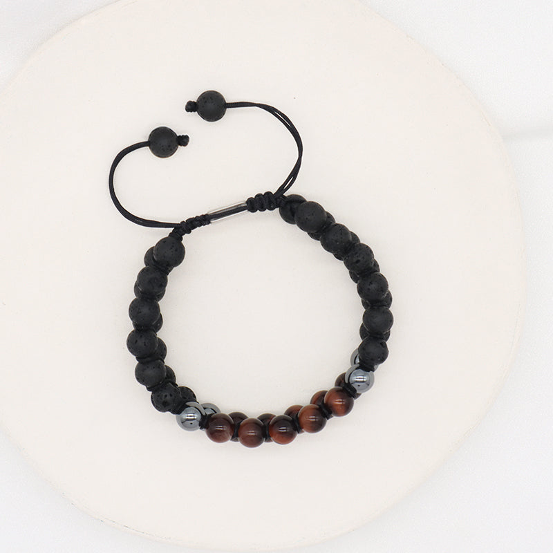 Handmade Braided Woven Cord Custom Stainless Steel Logo Men Natural Stone 8mm Tiger eyes Lava Beads Friendship Macrame Bracelet