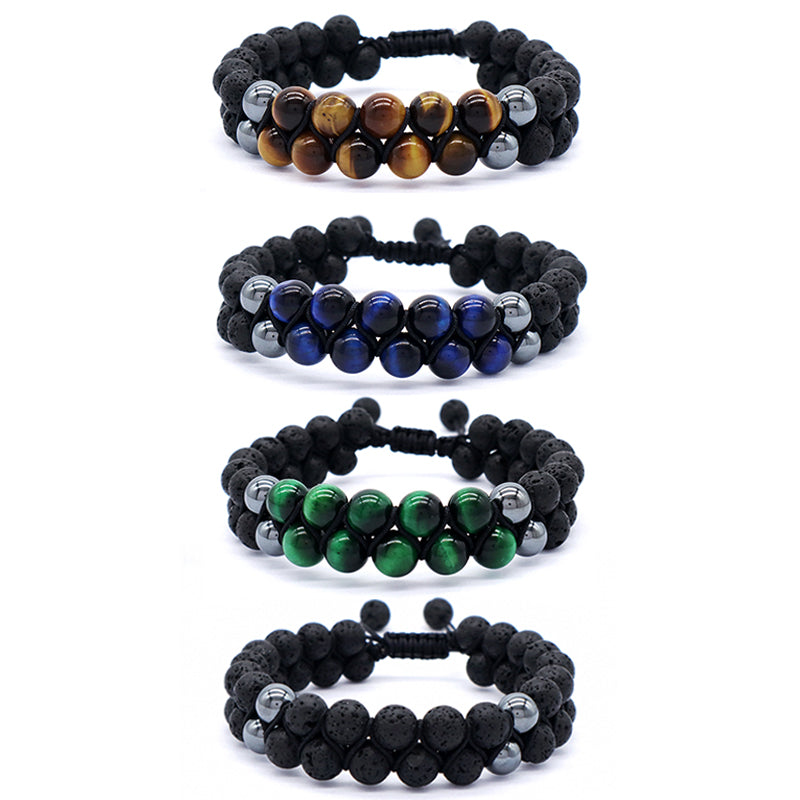 Handmade Braided Woven Cord Friendship Custom Various Color 8mm Natural Stone Tiger eyes Black Lava Beads Macrame Men Bracelet