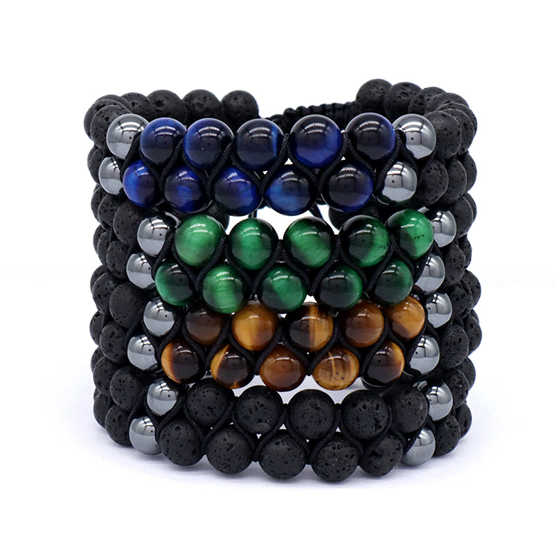 Handmade Braided Woven Cord Friendship Custom Various Color 8mm Natural Stone Tiger eyes Black Lava Beads Macrame Men Bracelet