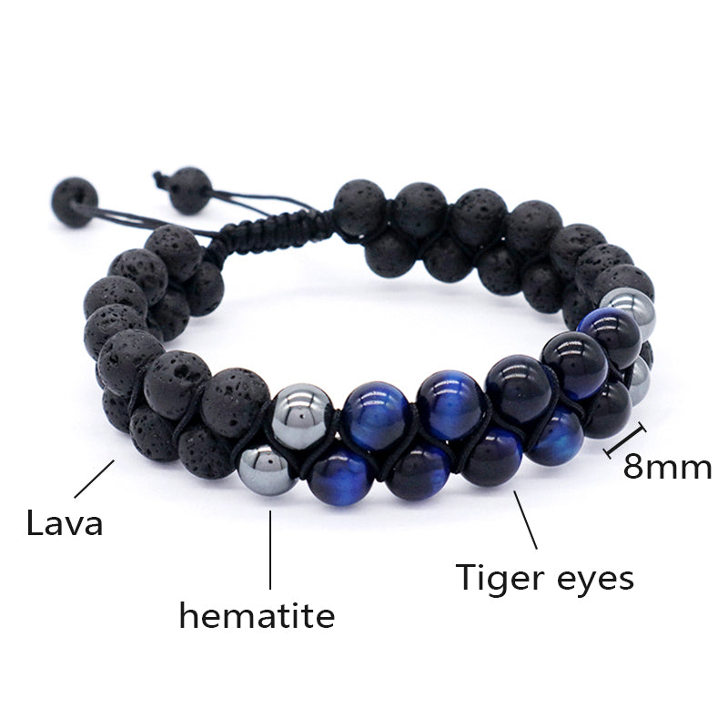 Handmade Braided Woven Cord Friendship Custom Various Color 8mm Natural Stone Tiger eyes Black Lava Beads Macrame Men Bracelet