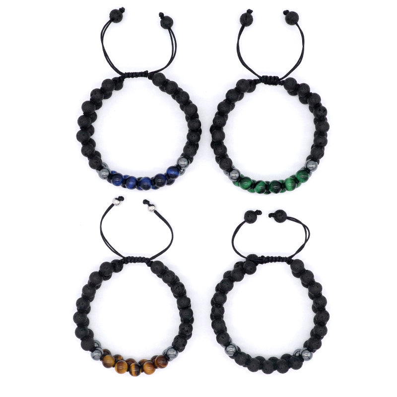Handmade Braided Woven Cord Friendship Custom Various Color 8mm Natural Stone Tiger eyes Black Lava Beads Macrame Men Bracelet