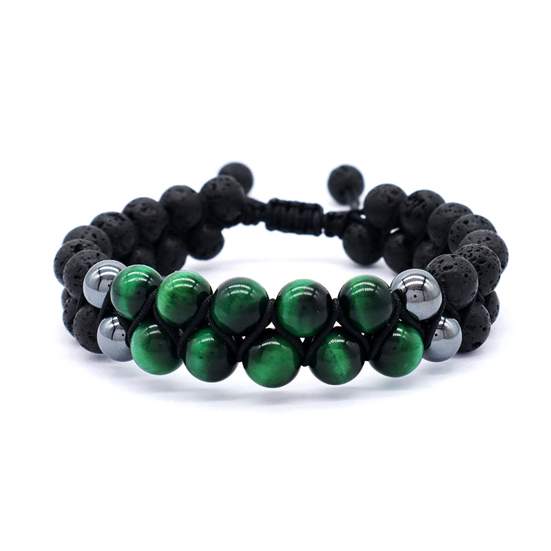 Handmade Braided Woven Cord Friendship Custom Various Color 8mm Natural Stone Tiger eyes Black Lava Beads Macrame Men Bracelet