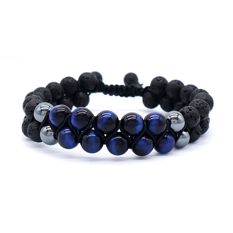Handmade Braided Woven Cord Friendship Custom Various Color 8mm Natural Stone Tiger eyes Black Lava Beads Macrame Men Bracelet
