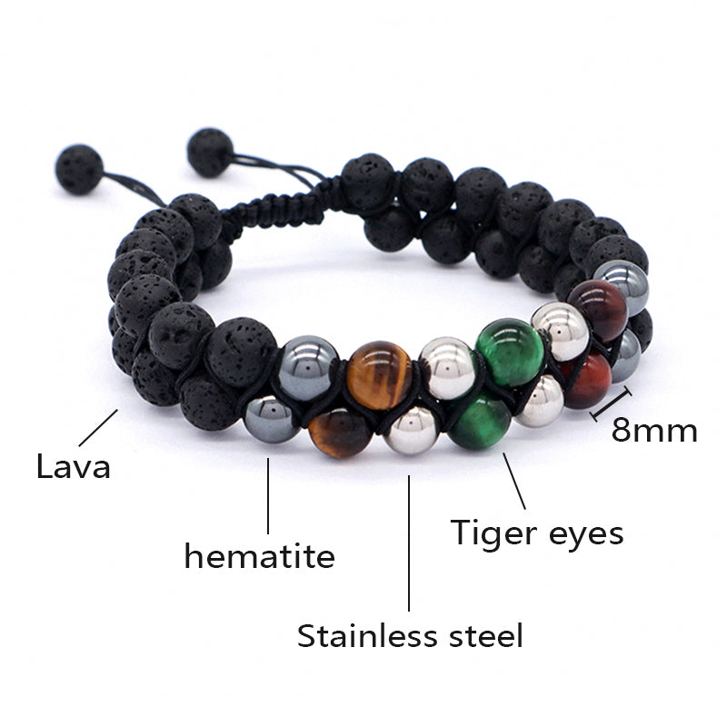 New Design Custom Mix Color Ajustable 8mm Tiger Eye Black Lave Beads Natural Stone Handmade Woven Men Jewelry Macrame Bracelet