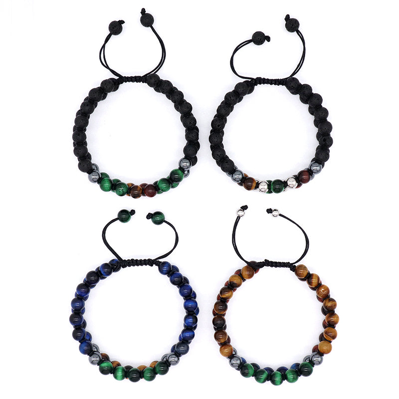 New Design Custom Mix Color Ajustable 8mm Tiger Eye Black Lave Beads Natural Stone Handmade Woven Men Jewelry Macrame Bracelet