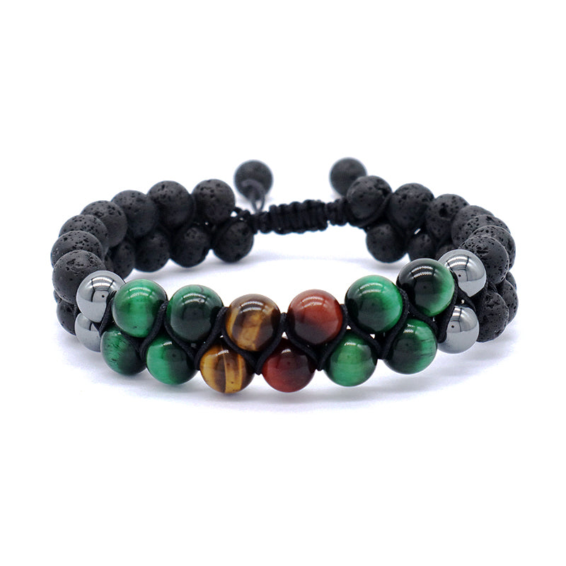 New Design Custom Mix Color Ajustable 8mm Tiger Eye Black Lave Beads Natural Stone Handmade Woven Men Jewelry Macrame Bracelet