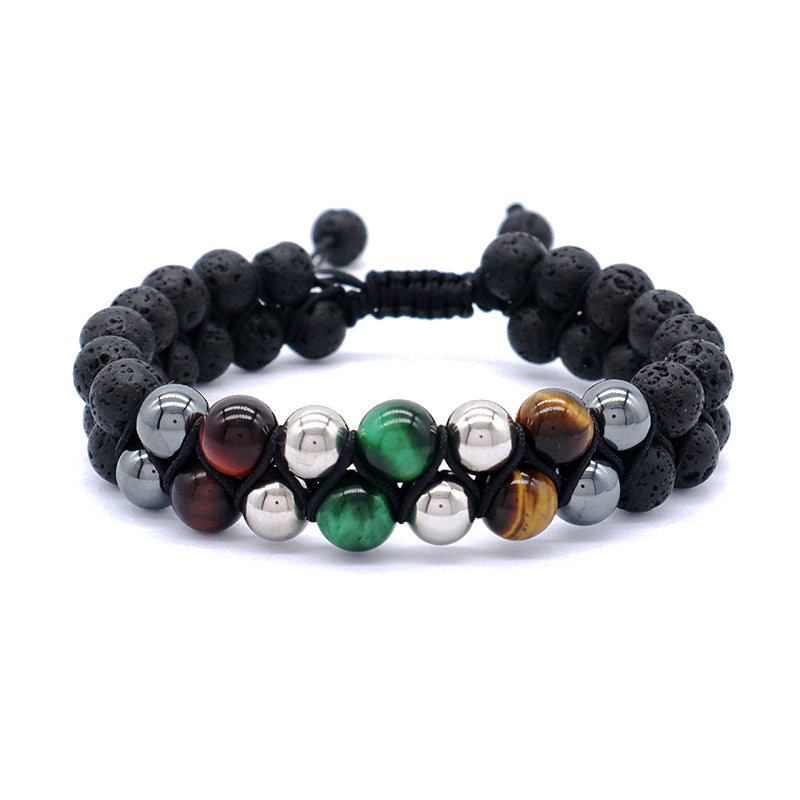 New Design Custom Mix Color Ajustable 8mm Tiger Eye Black Lave Beads Natural Stone Handmade Woven Men Jewelry Macrame Bracelet