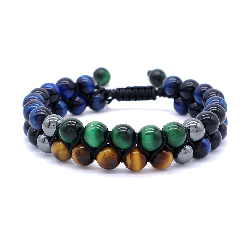 New Design Custom Mix Color Ajustable 8mm Tiger Eye Black Lave Beads Natural Stone Handmade Woven Men Jewelry Macrame Bracelet