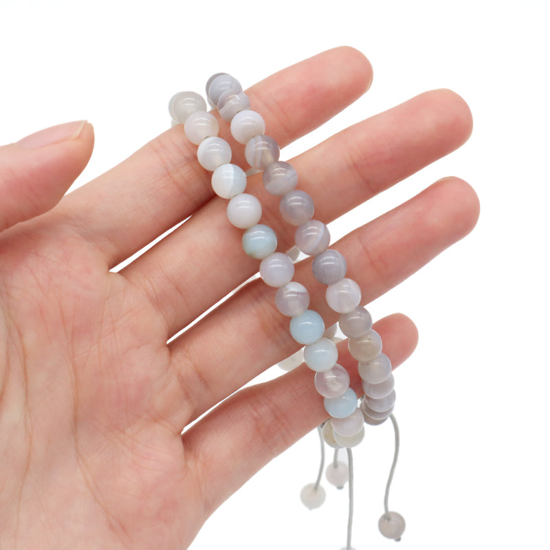Custom Friendship Jewelry Fashion Woven Braided Handmade 6mm Natural Stone Striped Agate Women Men Ajustable Macrame Bracelet