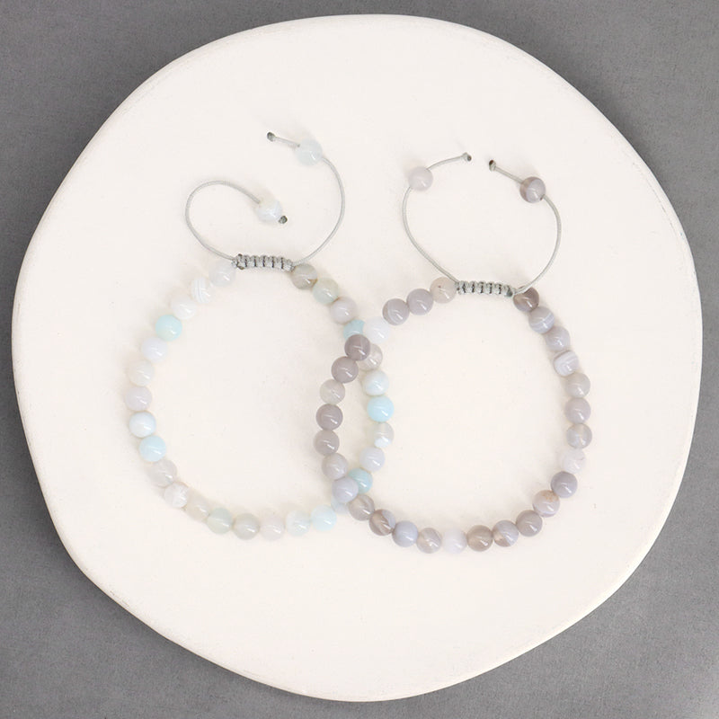 Custom Friendship Jewelry Fashion Woven Braided Handmade 6mm Natural Stone Striped Agate Women Men Ajustable Macrame Bracelet