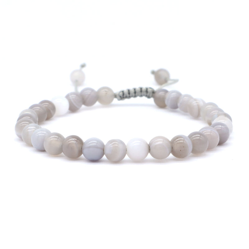 Custom Friendship Jewelry Fashion Woven Braided Handmade 6mm Natural Stone Striped Agate Women Men Ajustable Macrame Bracelet