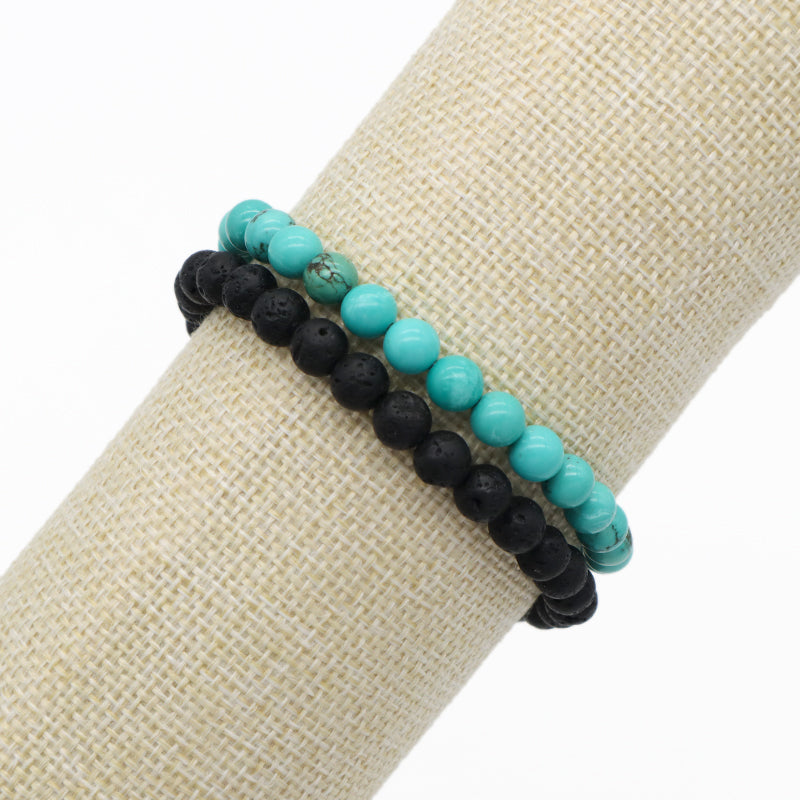Custom Classic Trendy Jewelry 6mm Natural Stone Beads Friendship Women Men Ajustable Handmade Macrame Turquoise Lava Bracelet