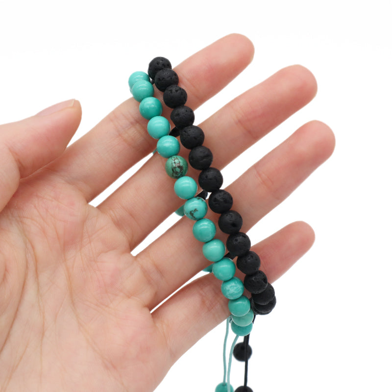 Custom Classic Trendy Jewelry 6mm Natural Stone Beads Friendship Women Men Ajustable Handmade Macrame Turquoise Lava Bracelet
