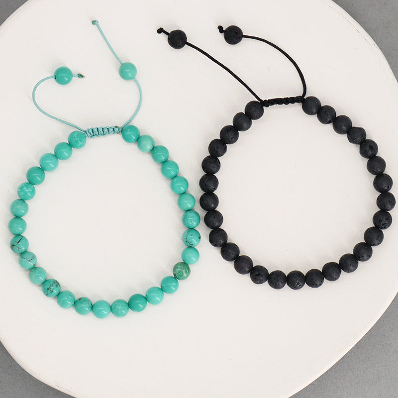 Custom Classic Trendy Jewelry 6mm Natural Stone Beads Friendship Women Men Ajustable Handmade Macrame Turquoise Lava Bracelet