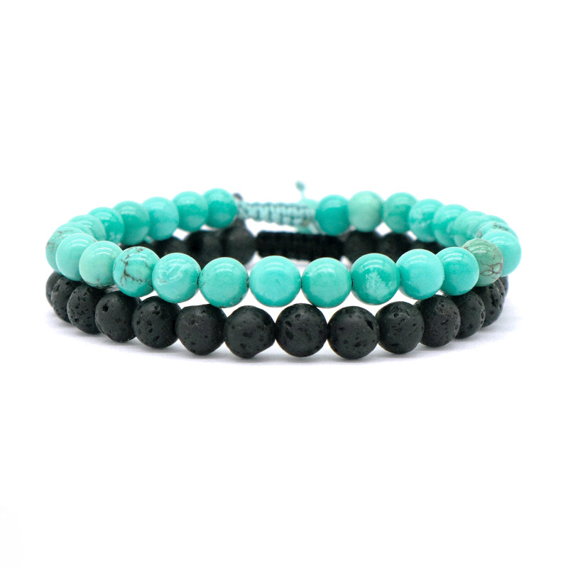 Custom Classic Trendy Jewelry 6mm Natural Stone Beads Friendship Women Men Ajustable Handmade Macrame Turquoise Lava Bracelet
