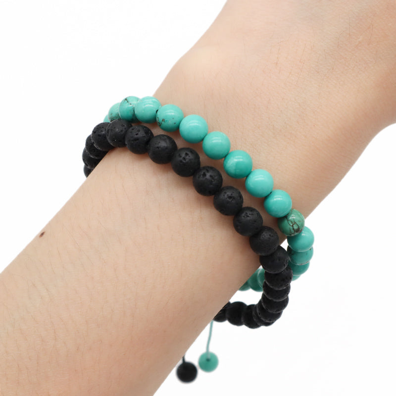 Custom Classic Trendy Jewelry 6mm Natural Stone Beads Friendship Women Men Ajustable Handmade Macrame Turquoise Lava Bracelet