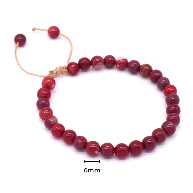 Customized Handmade Woven 6mm Red Brown Black Striped Agate Gemstone Natural Stone Beads Adjustable Men Women Macrame Bracelet