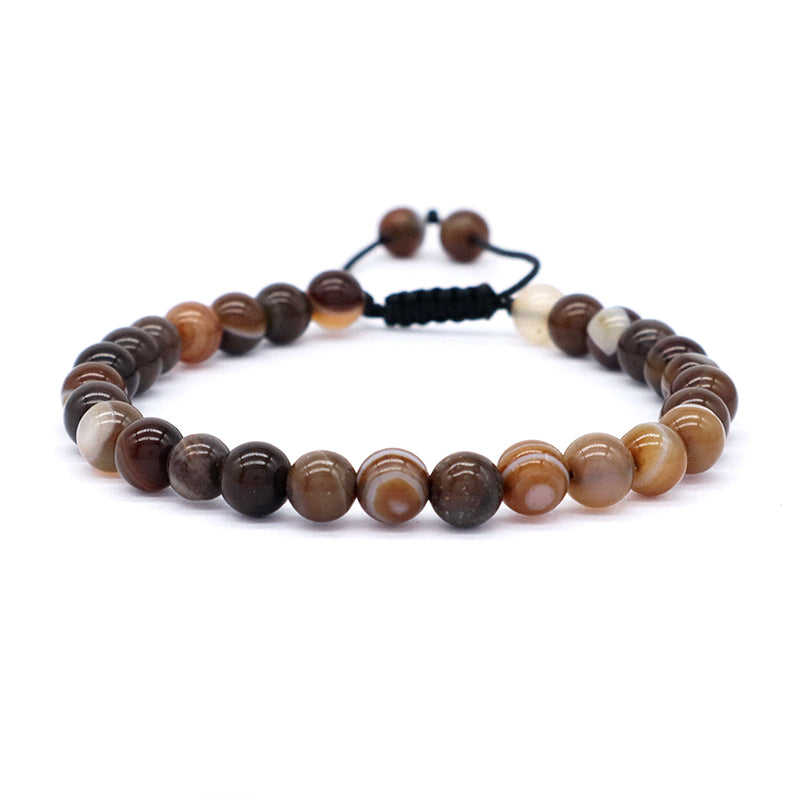 Customized Handmade Woven 6mm Red Brown Black Striped Agate Gemstone Natural Stone Beads Adjustable Men Women Macrame Bracelet