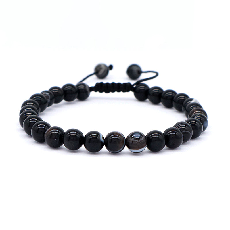 Customized Handmade Woven 6mm Red Brown Black Striped Agate Gemstone Natural Stone Beads Adjustable Men Women Macrame Bracelet