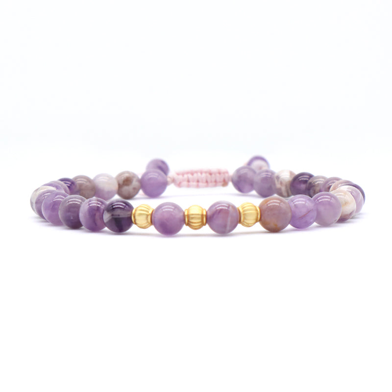 Handmade Custom Woven 6mm Healing Energy Gemstone Gold Plated Beads Adjustable Men Women Macrame Natural Stone Amethyst Bracelet