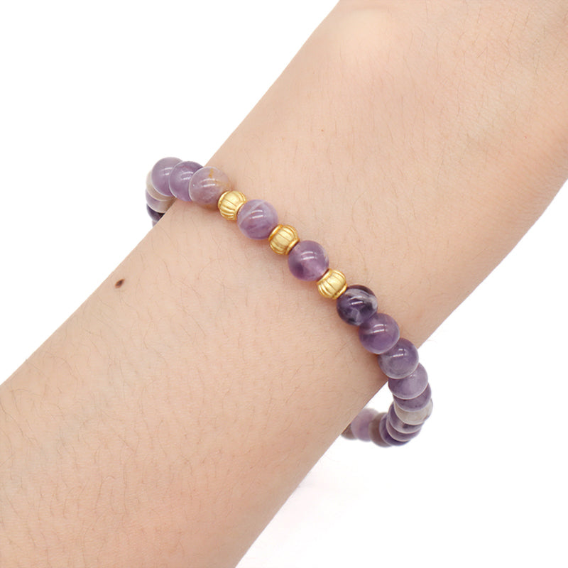 Handmade Custom Woven 6mm Healing Energy Gemstone Gold Plated Beads Adjustable Men Women Macrame Natural Stone Amethyst Bracelet